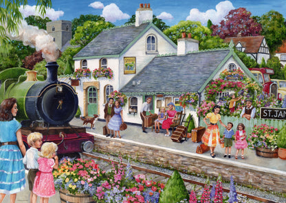 Ravensburger Whistle Stop Cottage 1000 Piece Jigsaw Puzzle – Debbie Cook Countryside Steam Train Scene for Adults & Families