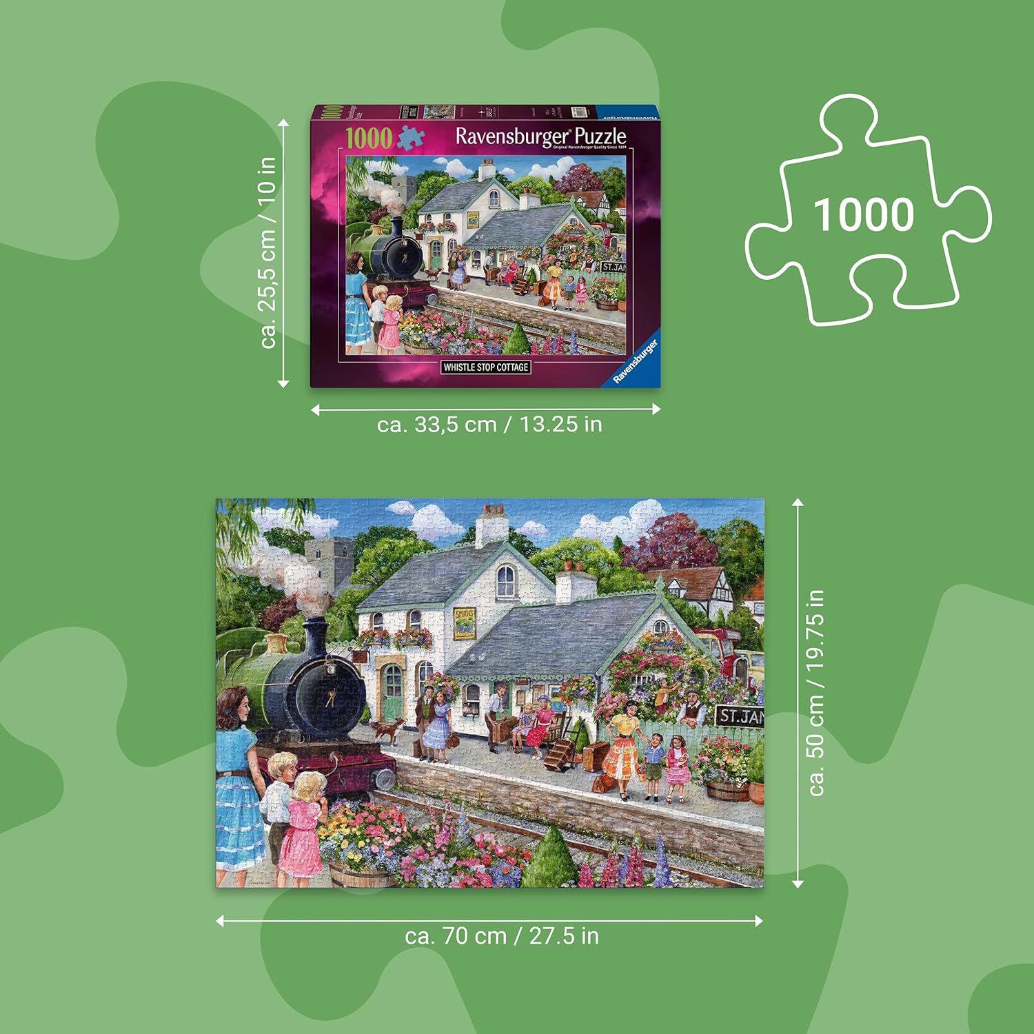Ravensburger Whistle Stop Cottage 1000 Piece Jigsaw Puzzle – Debbie Cook Countryside Steam Train Scene for Adults & Families