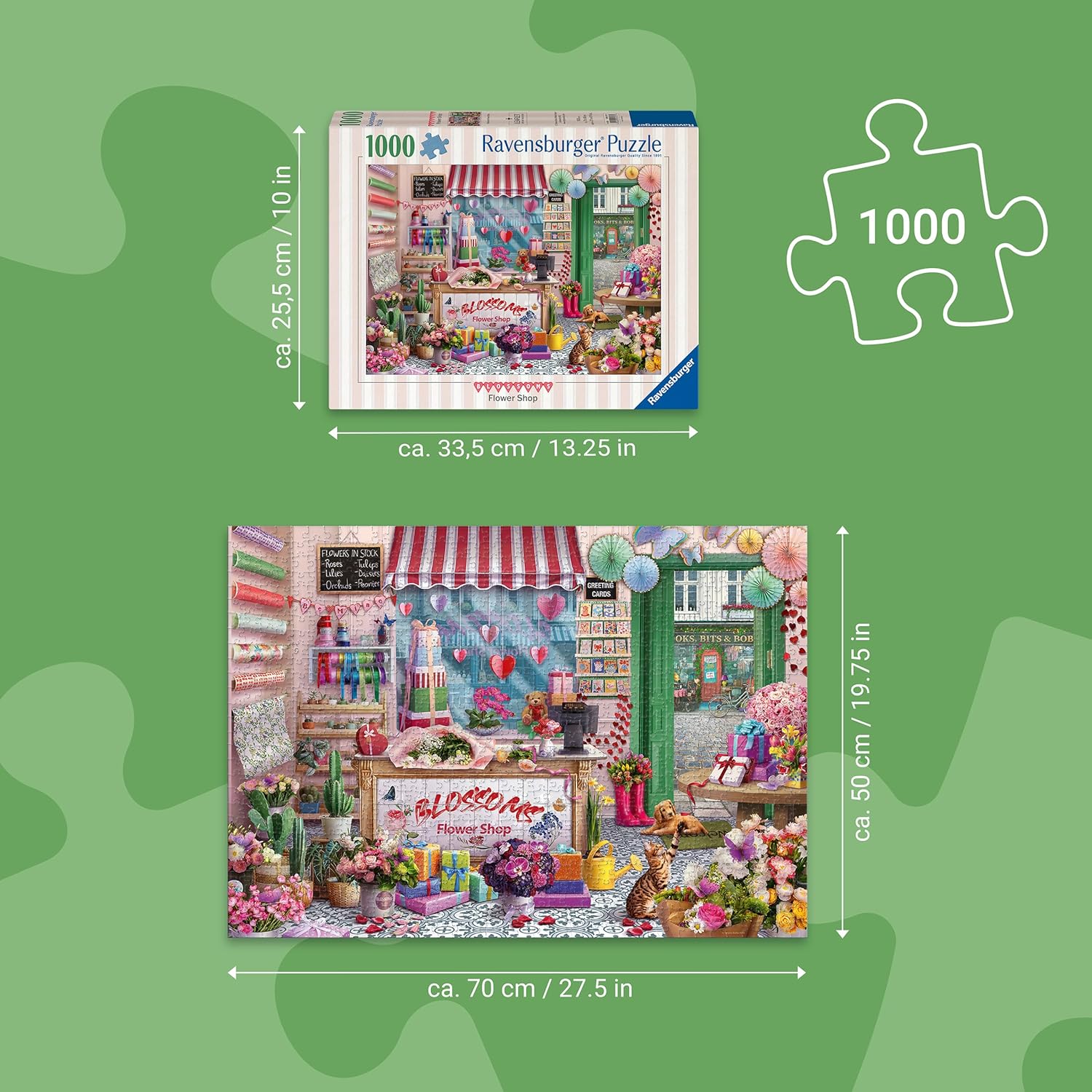 Ravensburger Blossoms Flower Shop 1000 Piece Jigsaw Puzzle - Tetiana Bulba Artwork - Cobblestone Road Collection No. 2 - Premium Quality Adult Puzzle - Relaxing Mindful Hobby