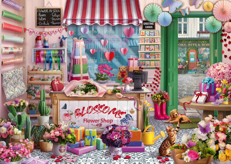 Ravensburger Blossoms Flower Shop 1000 Piece Jigsaw Puzzle - Tetiana Bulba Artwork - Cobblestone Road Collection No. 2 - Premium Quality Adult Puzzle - Relaxing Mindful Hobby