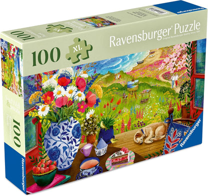 Ravensburger 100 Piece Extra Large Seaside Window View Jigsaw Puzzle for Adults & Kids – Feel Well & Puzzle Range, Coastal Seaside Scene with Lighthouse, Dog & Flowers, Includes Puzzle Board & Poster