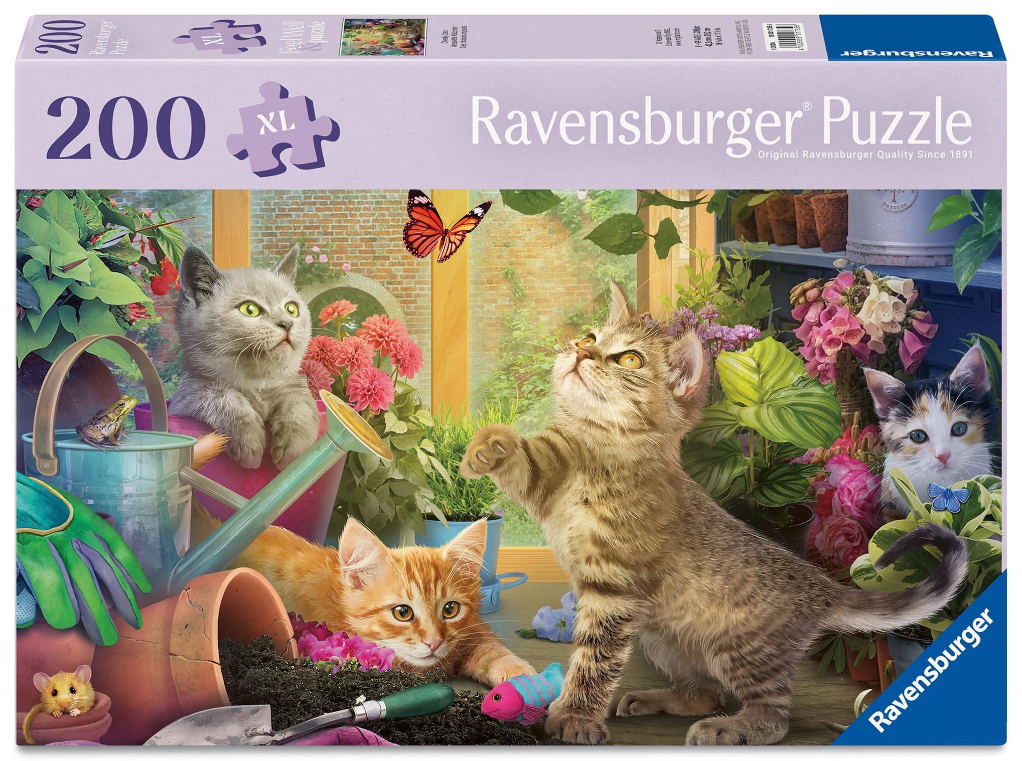 Ravensburger Feel Well & Puzzle 200 Extra Large Piece Jigsaw Puzzle with Puzzle Board & Poster – Playful Cats