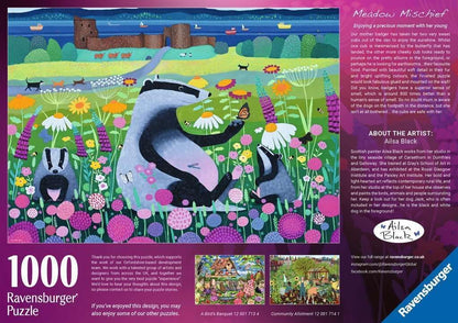 Ravensburger Meadow Mischief 1000 Piece Jigsaw Puzzle by Ailsa Black – Colourful Countryside Wildlife Puzzle for Adults & Families