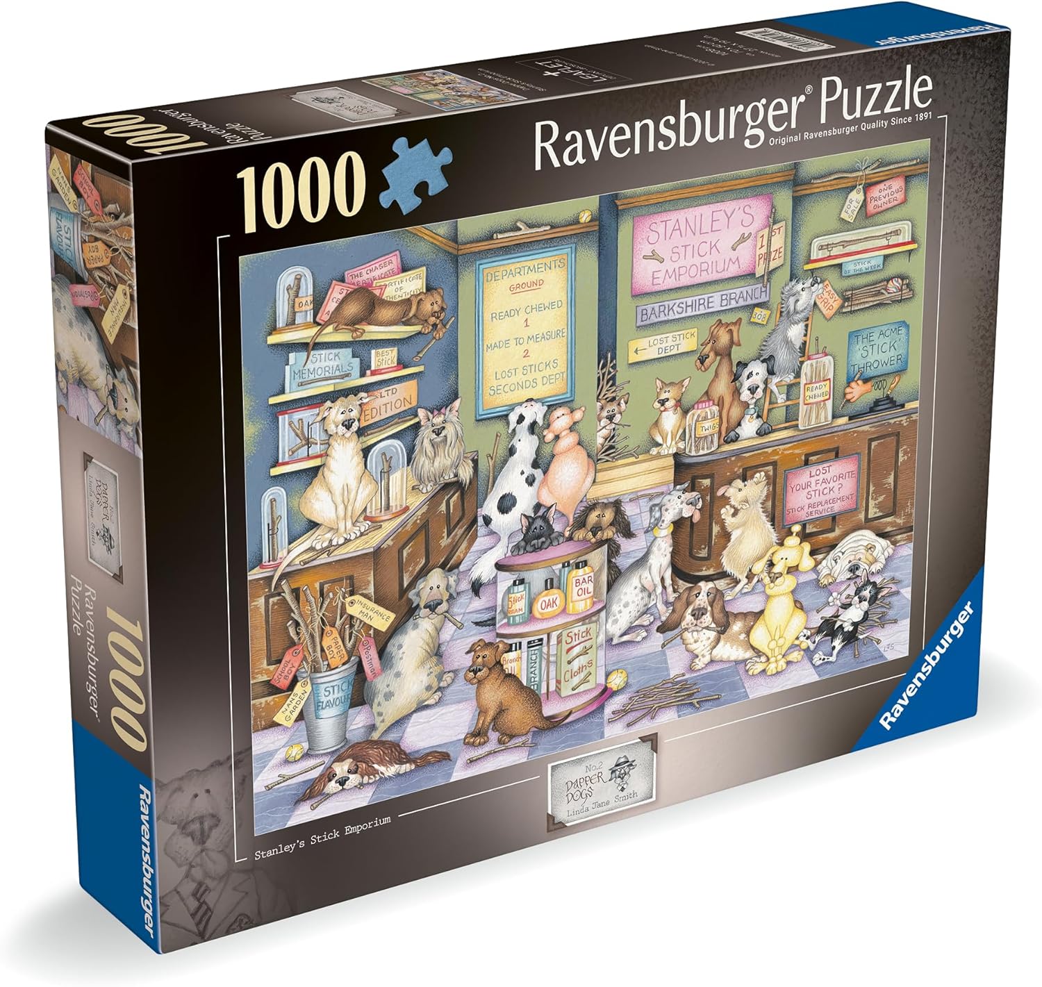 Ravensburger Linda Jane Smith Dapper Dogs No.2: Stanley's Stick Emporium 1000pc Adult Jigsaw puzzle