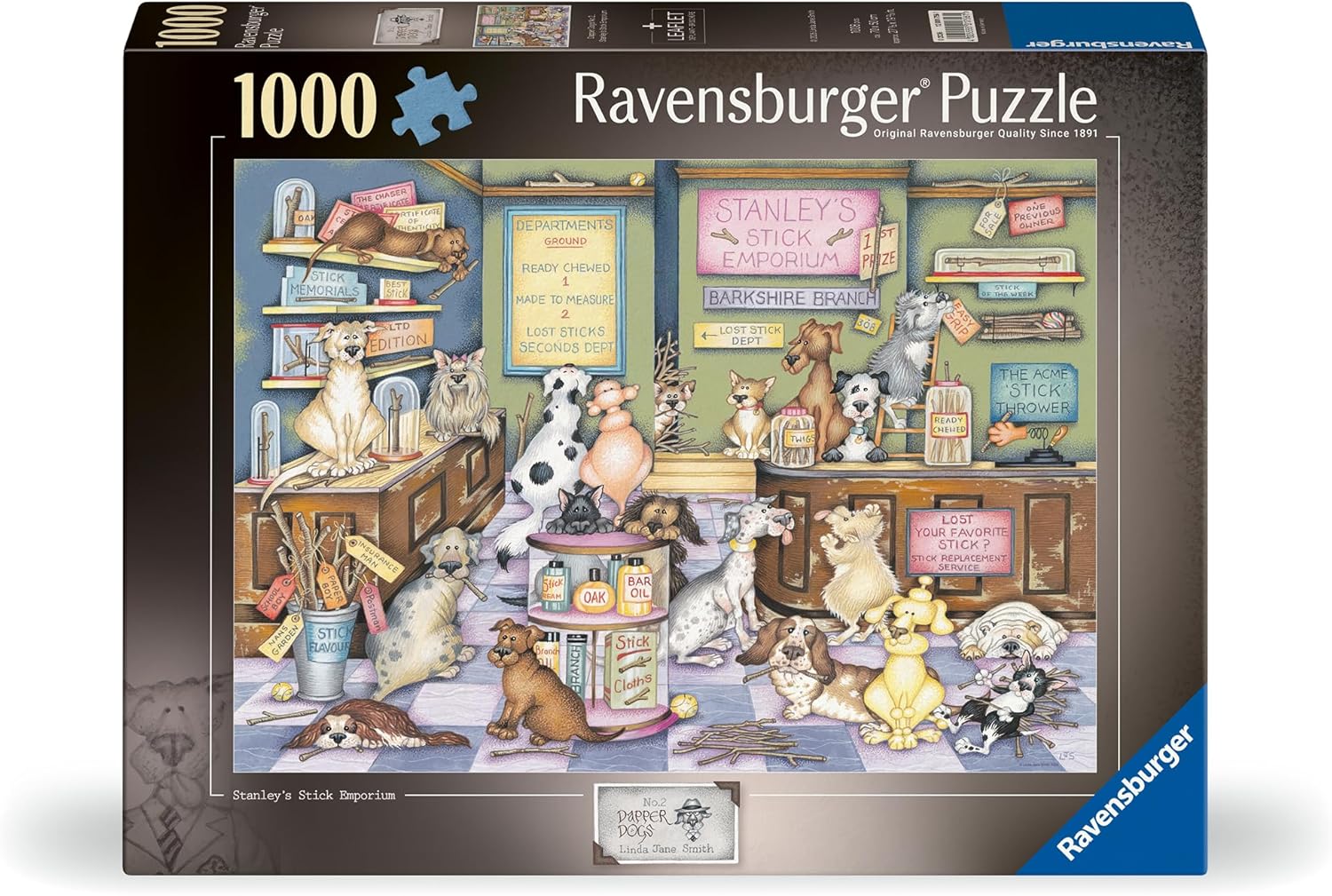 Ravensburger Linda Jane Smith Dapper Dogs No.2: Stanley's Stick Emporium 1000pc Adult Jigsaw puzzle