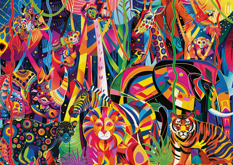 Ravensburger Jewelled Jungle 500pc Large Format Jigsaw Puzzle | Colourful Animal Scene with Lion, Tiger, Zebra & More | Relaxing, Fun Puzzle for Adults, Seniors and Families