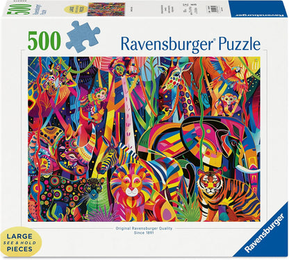 Ravensburger Jewelled Jungle 500pc Large Format Jigsaw Puzzle | Colourful Animal Scene with Lion, Tiger, Zebra & More | Relaxing, Fun Puzzle for Adults, Seniors and Families