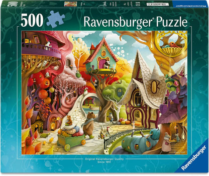 Ravensburger 500 Piece Puzzle – Home Sweet Home by Demelsa Haughton | Whimsical village scene with woodland animals puzzle for adults & kids age 10+