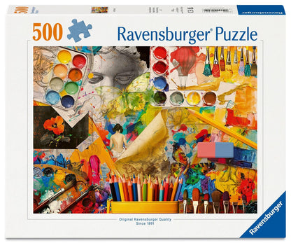 Ravensburger Art Studio 500 Piece Jigsaw Puzzle – Colourful Collage of Art Supplies for Adults & Teens, Relaxing Creative Hobby & Mindful Gift