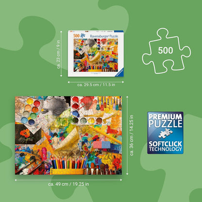 Ravensburger Art Studio 500 Piece Jigsaw Puzzle – Colourful Collage of Art Supplies for Adults & Teens, Relaxing Creative Hobby & Mindful Gift