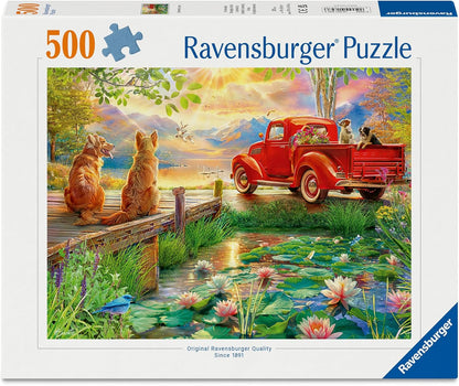 Ravensburger Summer Love 500 Piece Jigsaw Puzzle – Premium Quality Large Puzzle for Adults & Families – Relaxing Mindful Hobby, Beautiful Lakeside Scene with Dogs, Swans & Mountains