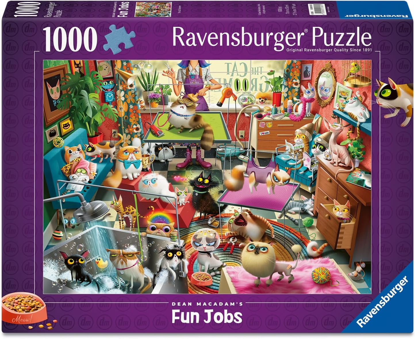 Ravensburger The Cat Groomer 1000 Piece Jigsaw Puzzle – Funny Cat Spa Scene by Dean MacAdam – Premium Quality Puzzle for Adults