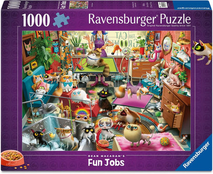 Ravensburger The Cat Groomer 1000 Piece Jigsaw Puzzle – Funny Cat Spa Scene by Dean MacAdam – Premium Quality Puzzle for Adults