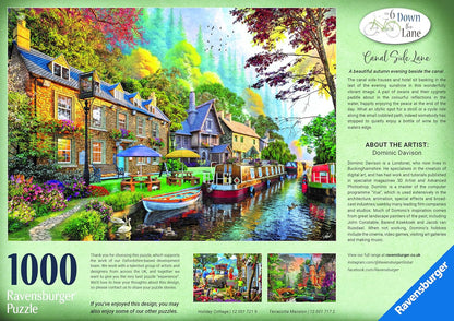 Ravensburger 1000 Piece Jigsaw Puzzle – Down the Lane No. 6 Canal Side Lane by Dominic Davidson - Countryside Pub & Canal Scene Puzzle for Adults