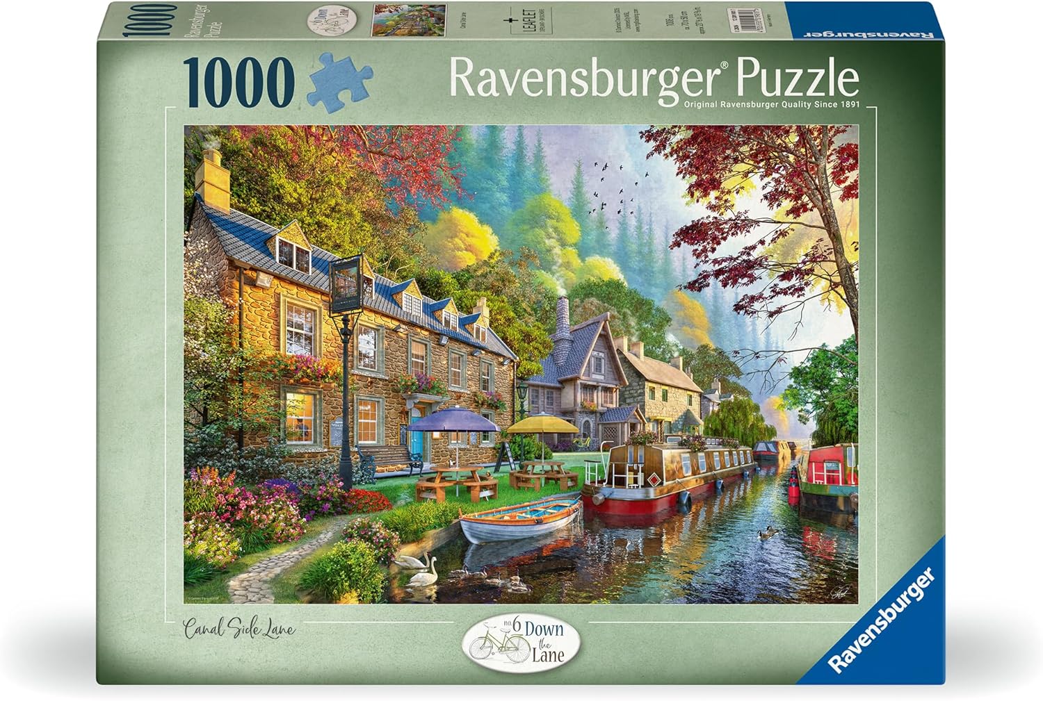 Ravensburger 1000 Piece Jigsaw Puzzle – Down the Lane No. 6 Canal Side Lane by Dominic Davidson - Countryside Pub & Canal Scene Puzzle for Adults