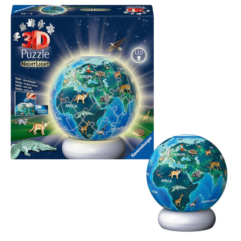 Ravensburger Earth at Night 72-Piece 3D Nightlight Puzzle – Glow-in-the-Dark Puzzle Toy for Kids & Adults, Relaxing Interactive Decor