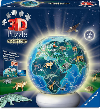 Ravensburger Earth at Night 72-Piece 3D Nightlight Puzzle – Glow-in-the-Dark Puzzle Toy for Kids & Adults, Relaxing Interactive Decor