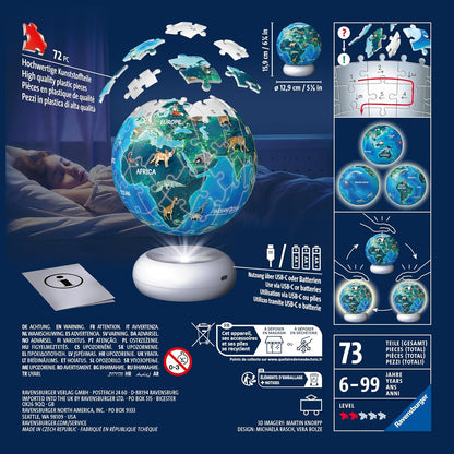 Ravensburger Earth at Night 72-Piece 3D Nightlight Puzzle – Glow-in-the-Dark Puzzle Toy for Kids & Adults, Relaxing Interactive Decor