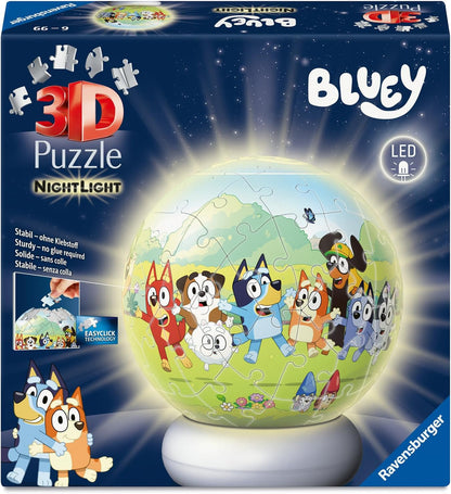 Ravensburger 3D Puzzle Nachtlicht Bluey - Puzzle-Ball mit LED Nachtlicht als Nachttischlampe für Kinder ab 6 Jahren