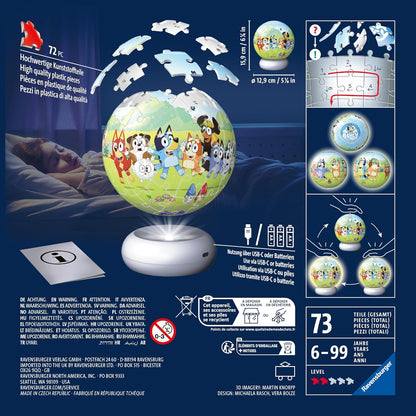 Ravensburger 3D Puzzle Nachtlicht Bluey - Puzzle-Ball mit LED Nachtlicht als Nachttischlampe für Kinder ab 6 Jahren