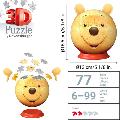 Ravensburger - Puzzle 3d Winnie Pooh - Con Orecchie | Puzzle 3d Bambini 6 Anni O Più | Regalo Bambina E Bambino 72 Pezzi | Giochi Bambini 6 Anni