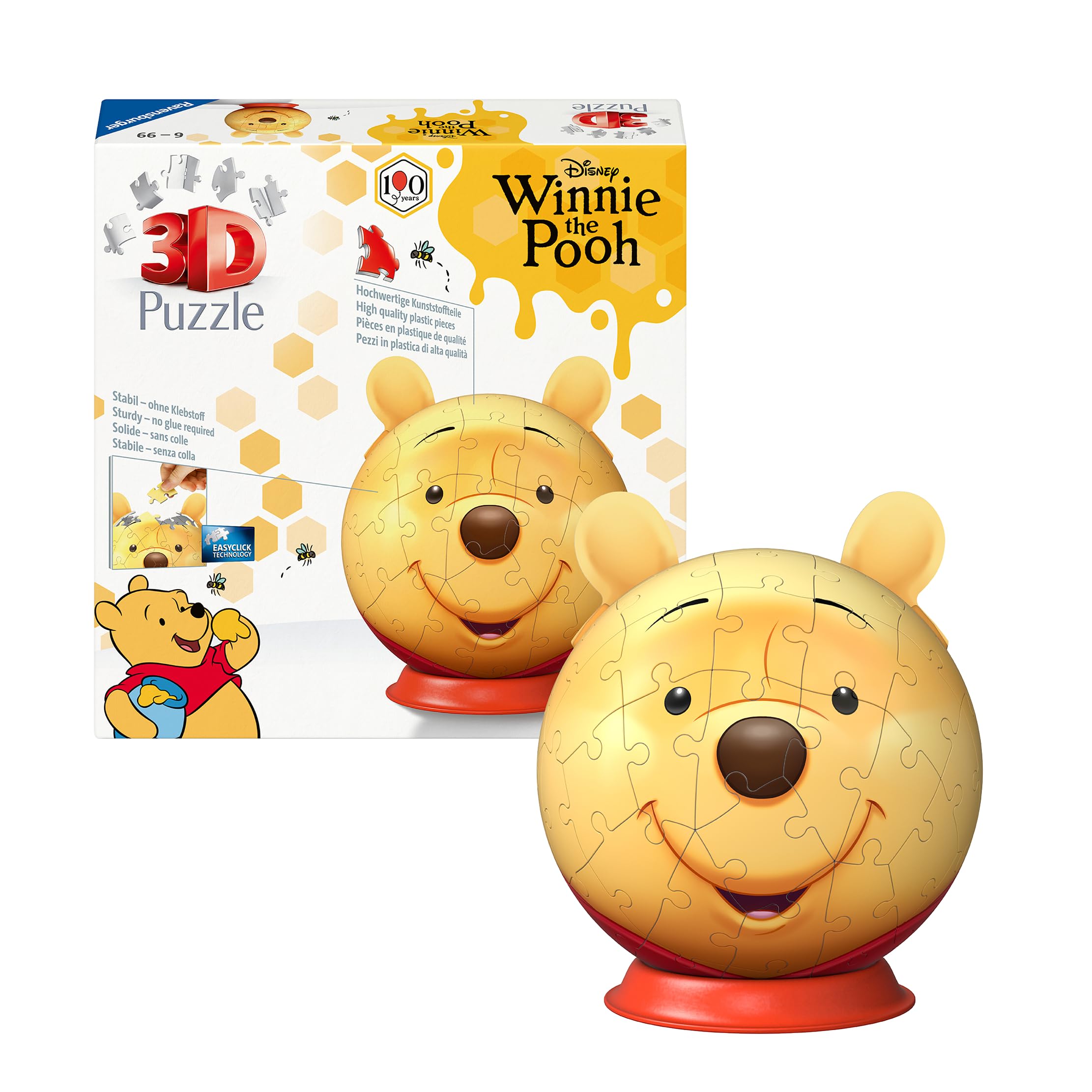 Ravensburger - Puzzle 3d Winnie Pooh - Con Orecchie | Puzzle 3d Bambini 6 Anni O Più | Regalo Bambina E Bambino 72 Pezzi | Giochi Bambini 6 Anni