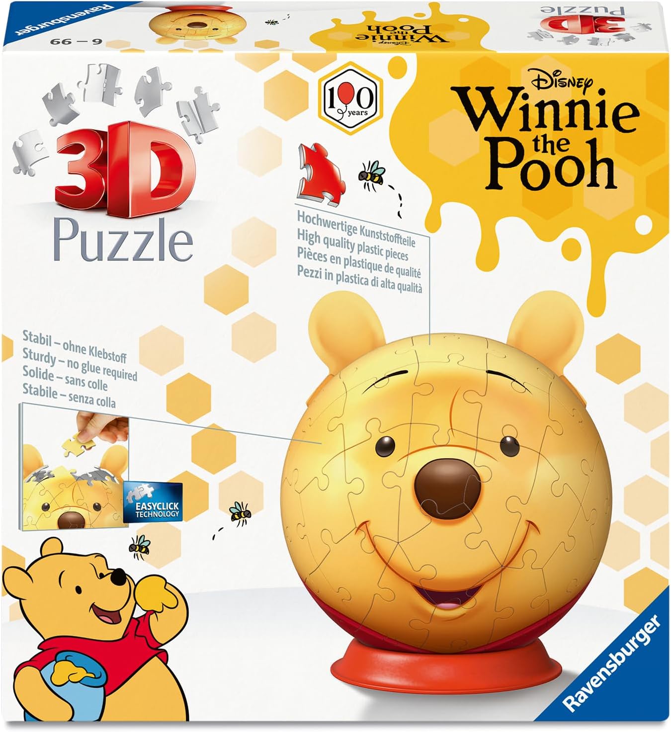 Ravensburger - Puzzle 3d Winnie Pooh - Con Orecchie | Puzzle 3d Bambini 6 Anni O Più | Regalo Bambina E Bambino 72 Pezzi | Giochi Bambini 6 Anni
