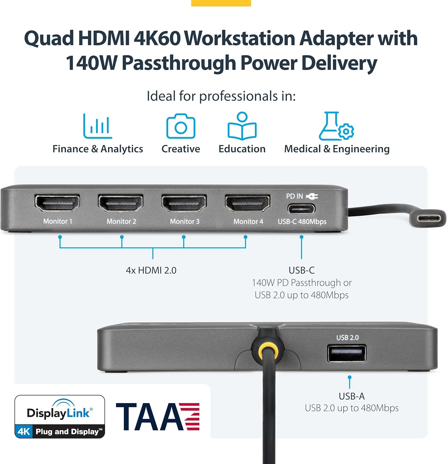 Startech.Com - Docking Station - For Laptop - Usb-C - 4 X Hdmi - Taa Compliant