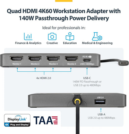 Startech.Com - Docking Station - For Laptop - Usb-C - 4 X Hdmi - Taa Compliant
