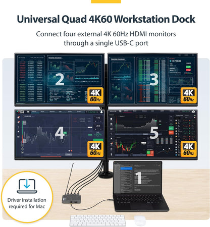 Startech.Com - Docking Station - For Laptop - Usb-C - 4 X Hdmi - Taa Compliant