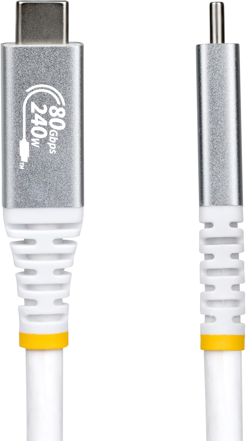 StarTech.com 1m (3.3ft) USB4 Cable, 80Gbps, USB-IF Certified USB-C Cable, 240W, 8K 120Hz/4K 240Hz DP2.1, Thunderbolt 4 Compatible, White