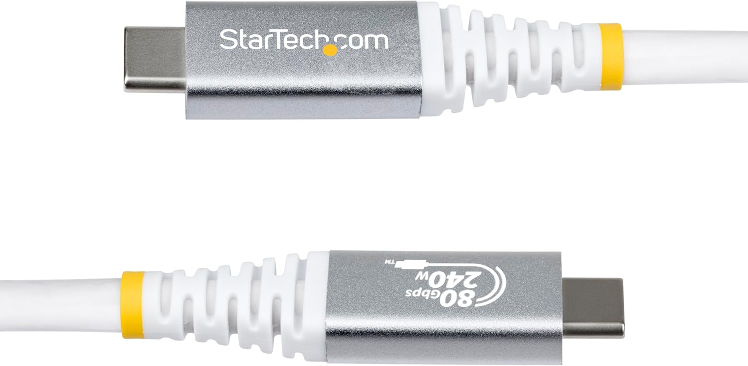 StarTech.com 50cm (1.6ft) USB4 Cable, 80Gbps, USB-IF Certified USB-C Cable, 240W, 8K 120Hz/4K 240Hz DP2.1, Thunderbolt 4 Compatible, White