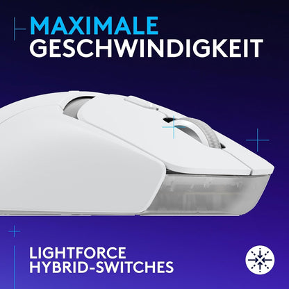 Logitech G G309 LIGHTSPEED kabellose Gaming-Maus, leicht, LIGHTFORCE-Hybridschalter, HERO 25K-Sensor, über 300 Stunden Akkulaufzeit mit AA-Batterie, 6 programmierbare Tasten, PC und Mac - Weiß
