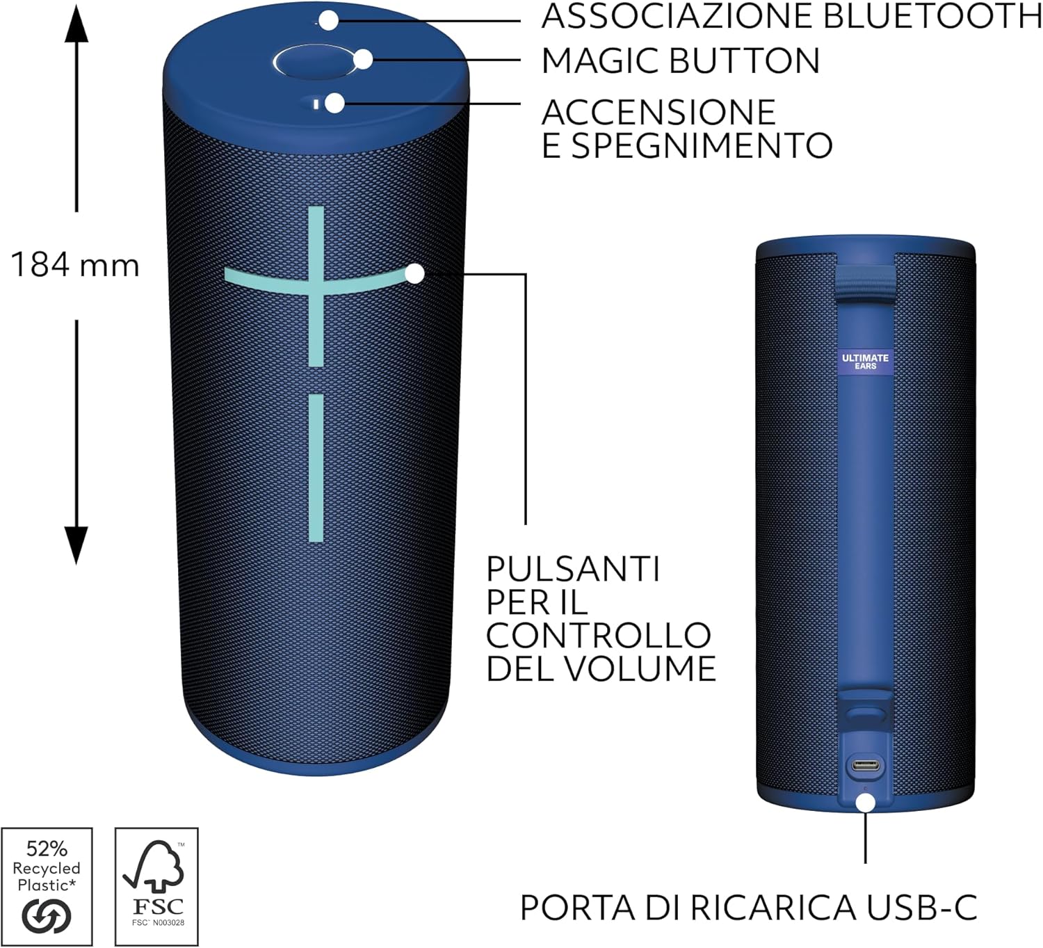 Ultimate Ears Boom 4 - Speaker - For Portable Use - Wireless - Bluetooth - Cobalt Blue