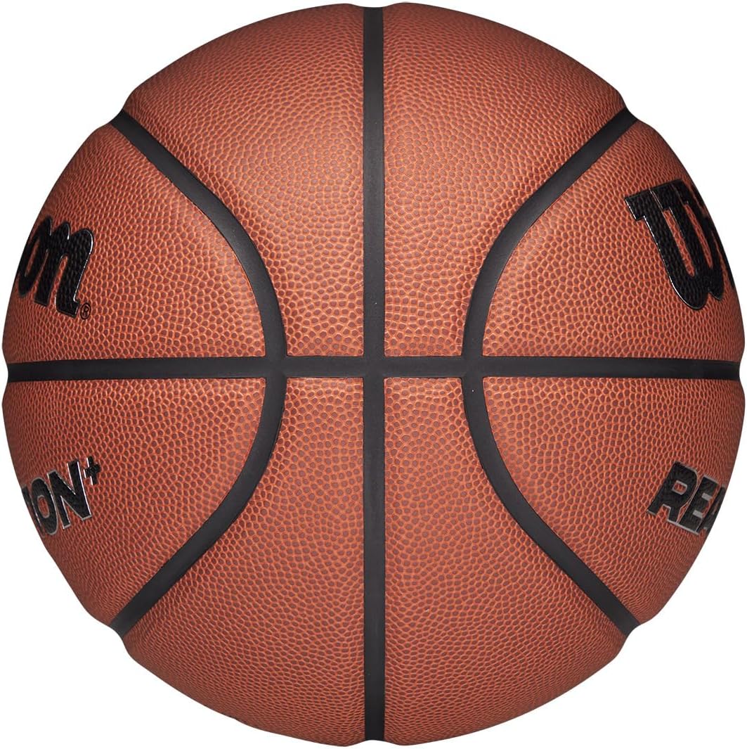 Wilson Pallone da Basket Reaction Plus, In Materiali Compositi Resistenti con Design a Canali Profondi, Marrone/Argento, Misura 5