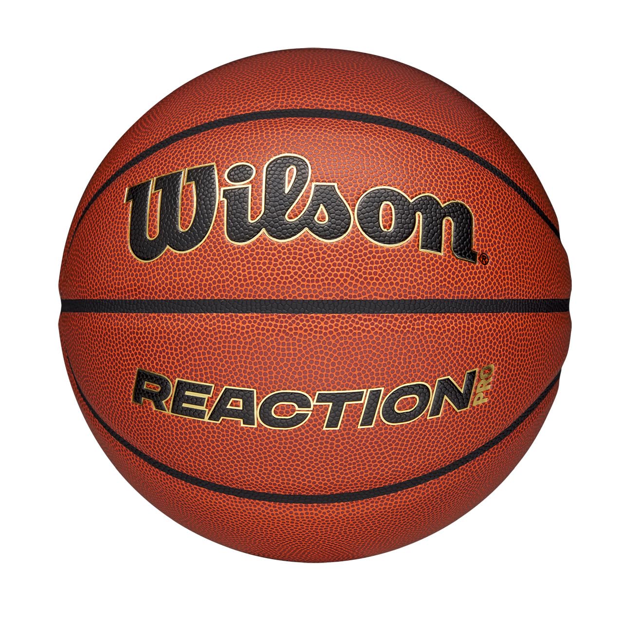 Wilson Pallone da Basket Reaction Pro, In Materiali Compositi Resistenti con Tecnologia VLC, Marrone/Oro, Misura 5
