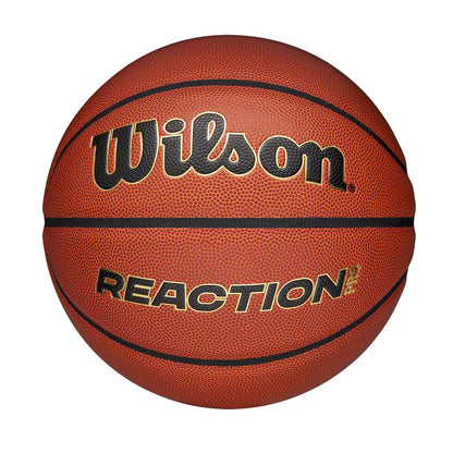 Wilson Pallone da Basket Reaction Pro, In Materiali Compositi Resistenti con Tecnologia VLC, Marrone/Oro, Misura 5