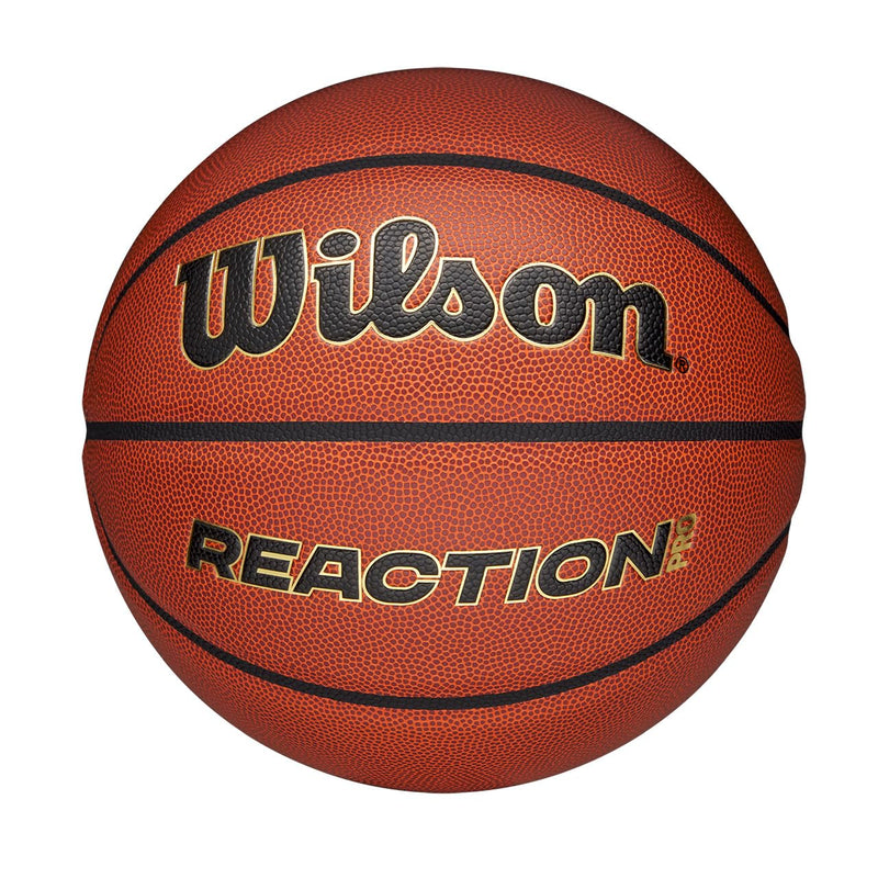 Wilson Pallone da Basket Reaction Pro, In Materiali Compositi Resistenti con Tecnologia VLC, Marrone/Oro, Misura 5