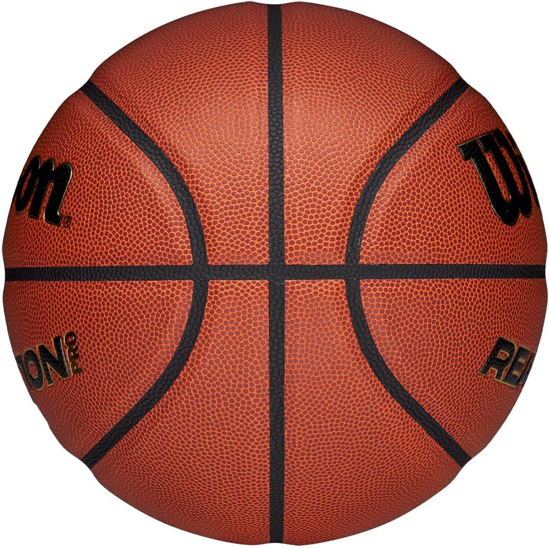 Wilson Pallone da Basket Reaction Pro, In Materiali Compositi Resistenti con Tecnologia VLC, Marrone/Oro, Misura 5