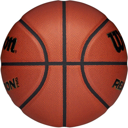 Wilson Pallone da Basket Reaction Pro, In Materiali Compositi Resistenti con Tecnologia VLC, Marrone/Oro, Misura 5