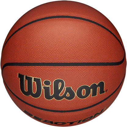 Wilson Pallone da Basket Reaction Pro, In Materiali Compositi Resistenti con Tecnologia VLC, Marrone/Oro, Misura 5