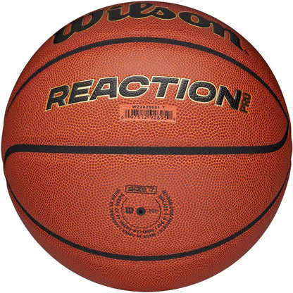 Wilson Pallone da Basket Reaction Pro, In Materiali Compositi Resistenti con Tecnologia VLC, Marrone/Oro, Misura 5