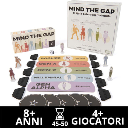 Spin Master Games, Mind The Gap, Il Quiz Intergenerazionale, Domande dalla Gen Alpha ai Boomer, Quiz con 2.000 Domande, Giochi per Famiglie, 4+ Giocatori, dagli 8 Anni in Su