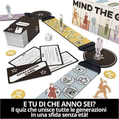 Spin Master Games, Mind The Gap, Il Quiz Intergenerazionale, Domande dalla Gen Alpha ai Boomer, Quiz con 2.000 Domande, Giochi per Famiglie, 4+ Giocatori, dagli 8 Anni in Su
