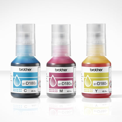 BROTHER BTD180CLVAL Ink Bottle Value Pack, C/Y/M, Includes 3 x Ink Bottles, Genuine Supplies
