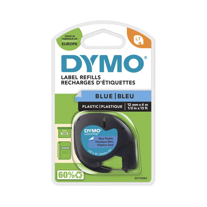 DYMO LetraTag Plastic Labels | Authentic | 12 mm x 4 m Roll | Black Print on Blue Labels | Self-Adhesive Multipurpose Labels for LetraTag Label Makers