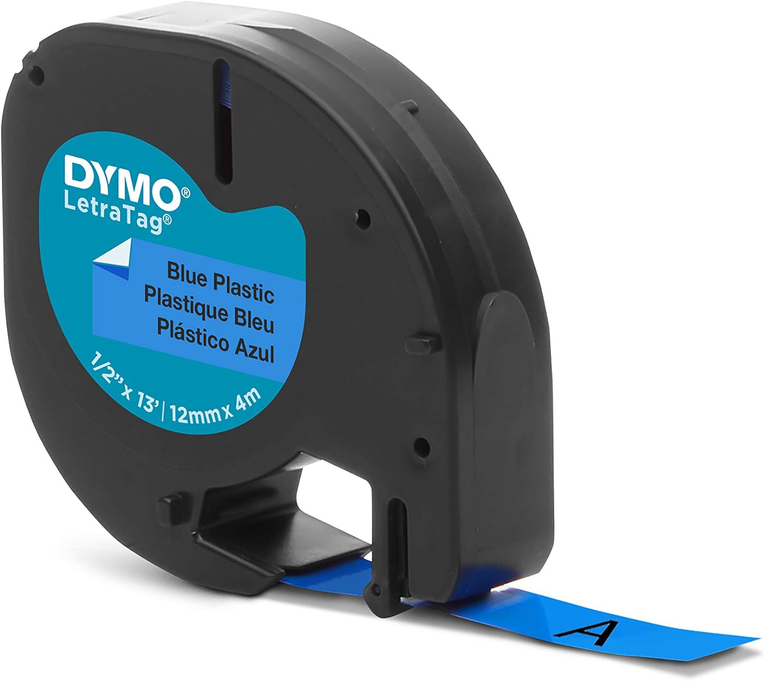 DYMO LetraTag Plastic Labels | Authentic | 12 mm x 4 m Roll | Black Print on Blue Labels | Self-Adhesive Multipurpose Labels for LetraTag Label Makers