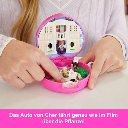 Polly Pocket x Clueless Sammler-Schatulle, Minipuppen und Spielset, 5 thematische Zubehörteile, Spielzeugauto, Cher, Dionne und Tai, JCC21