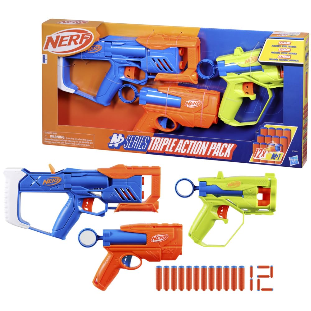 Nerf N-Series Triple Action Pack, 3 Blasters, 12 fléchettes N1, à partir de 8 ans