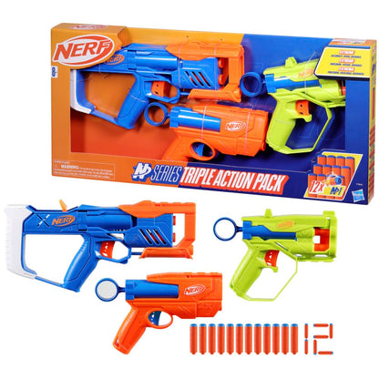 Nerf N-Series Triple Action Pack, 3 Blasters, 12 fléchettes N1, à partir de 8 ans